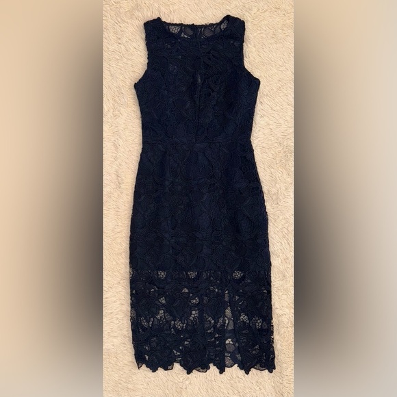 NWOT Dress the population Avianna Rose Lace sleeveless navy Dress sz S - Picture 2 of 6